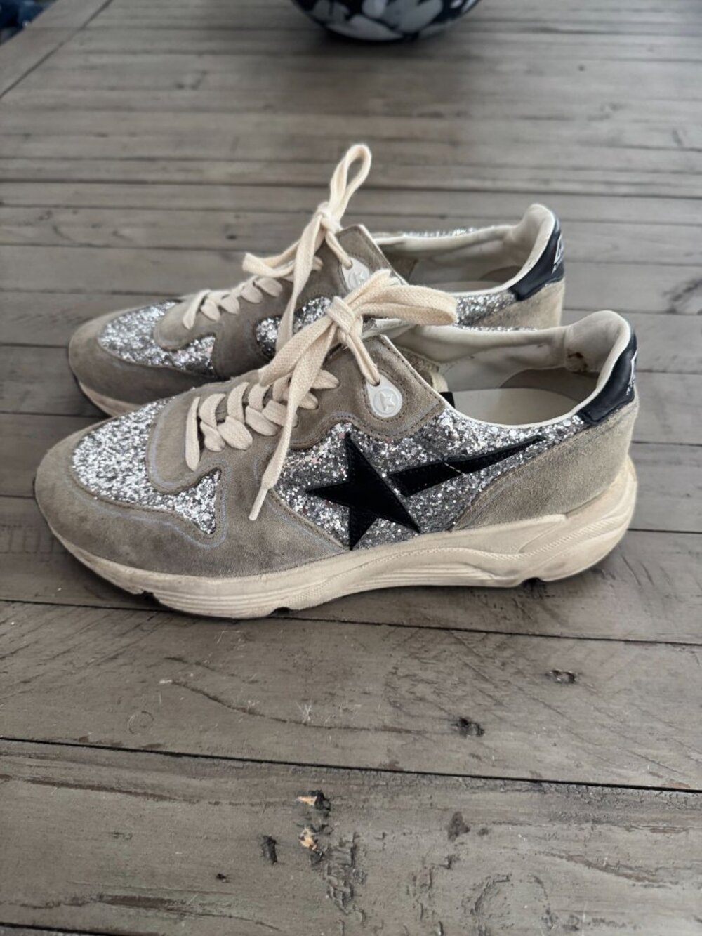 Golden Goose Running Sole Sneaker in Silver Glitter and Dove Gray Suede 39 - Picture 3 of 11